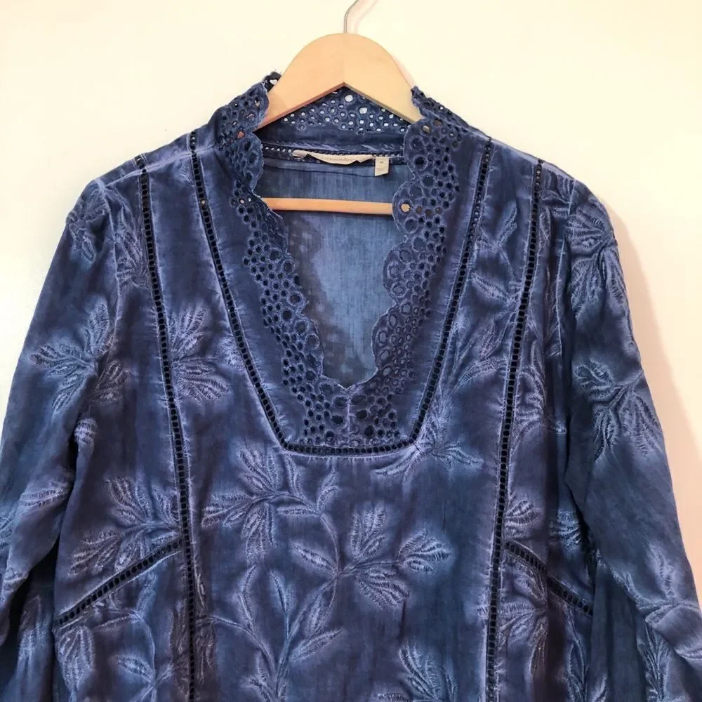 Soft Surroundings Embroidered Tunic Eyelet Blouse Breezy Lagenlook Top Medium - Picture 2 of 9